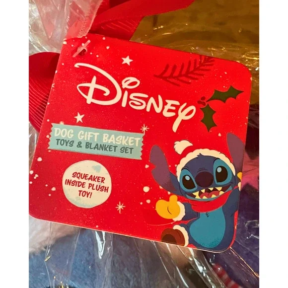 Stitch Disney Dog Toy Gift Set 2 Squeaky Plush 18"H & 8"H Blanket & Basket New - Picture 3 of 12